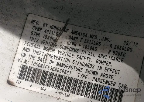 2014 Honda Accord Sport из США, поврежденный, VIN 1HGCR2F53EA026631